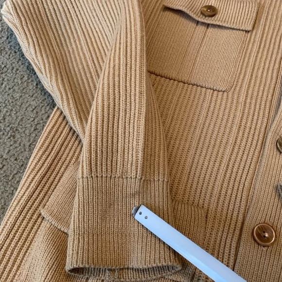 Vintage 60/70s THANE Tan Beige Neutral Acrylic Grandpa Cobain Nirvana Cardigan M - Picture 10 of 10